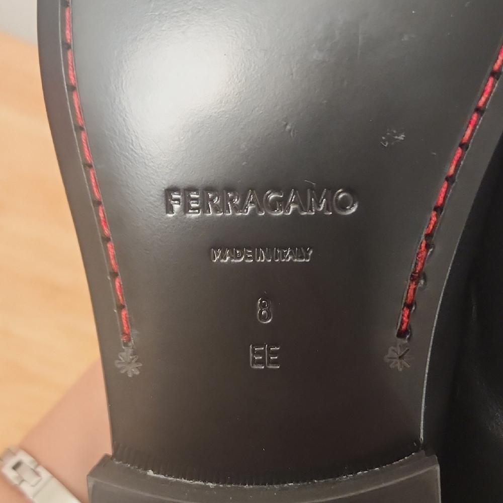 Ferragamo Black Leather Loafers with Silver Buckle - Picture 8 of 10